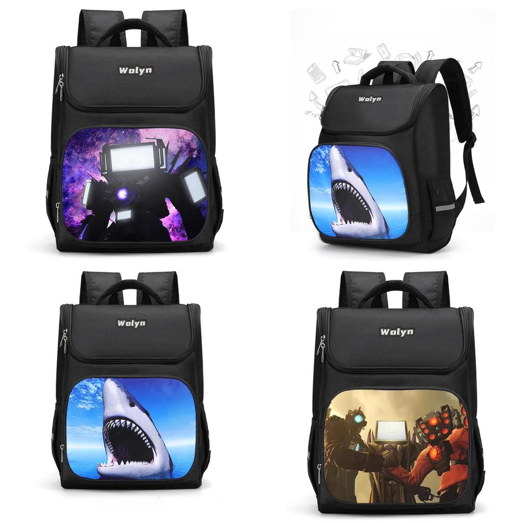Trendy Nylon Student Backpack With Titan Monitoring Man Design For School Use
