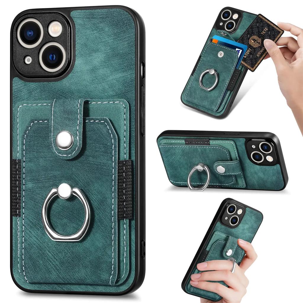 Ring Holder Leather Cards Solt Wallet Case for iPhone 14 16 Pro Max 13 11 12 Mini 15 Plus XS XR Se 2025 Magnetic Stand Bag Cover