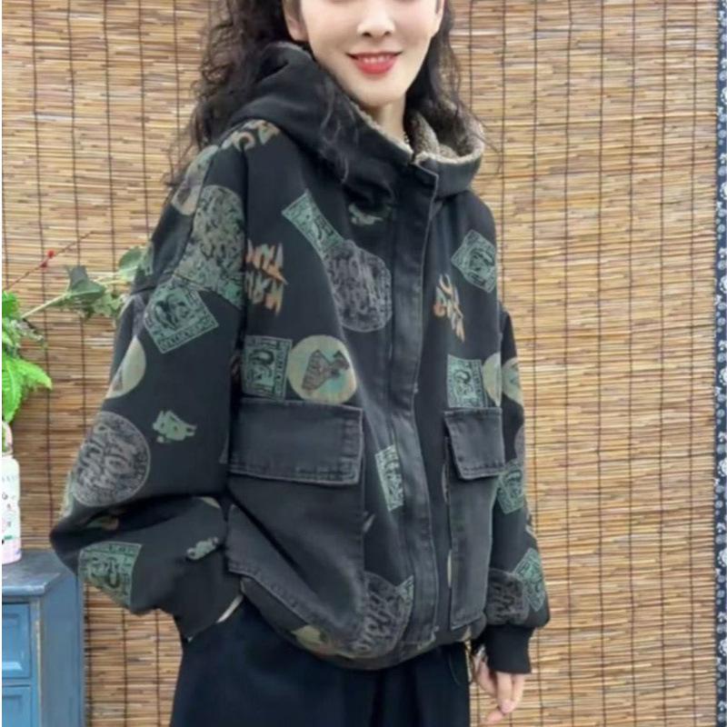 2025 Winter Women's Plaid Hooded Cotton Coat: Plus Velvet, Thick, Casual, Versatile, Stylish Age-Reducing Jacket