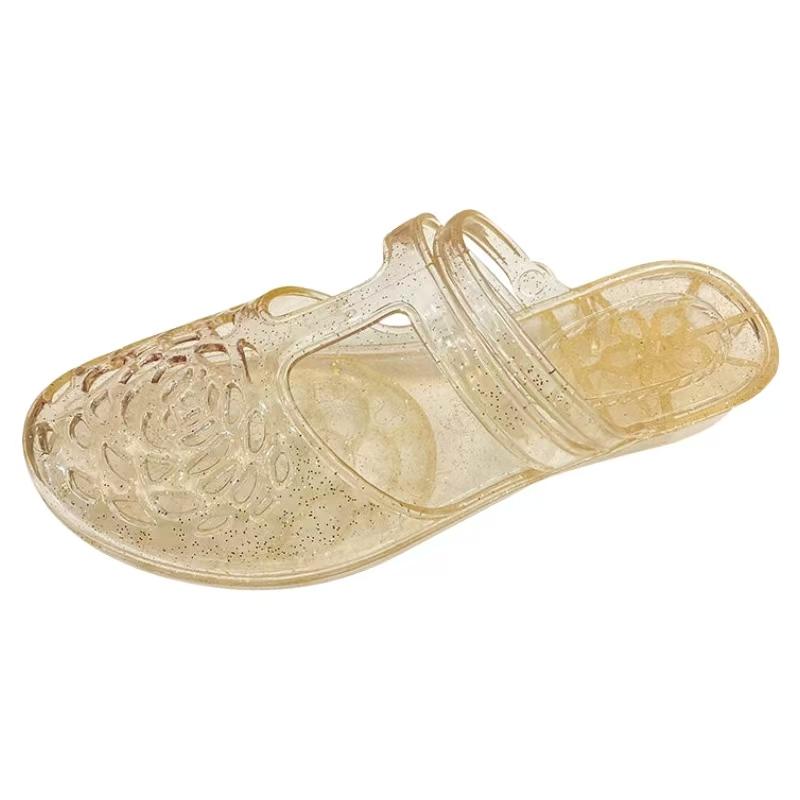 Sandale Été Femme Nouvelle Baotou Creuse Cristal Gelée Semelle Souple Antidérapante Anti-Odeur Double Usage Sandale Pantoufle Plage Extérieur