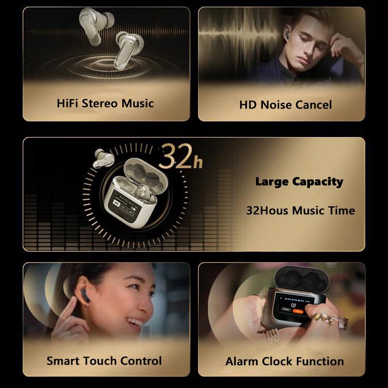 VAORLO Chytrá LED dotyková obrazovka Sluchátka Ekvalizér Hluk Nastavení Cacel Ovládání nabíjecího pouzdra Media Headset HiFi Bass