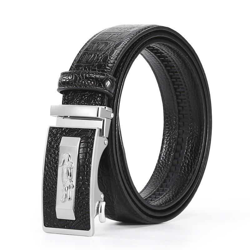 Men'S Belt Automatic Buckle Crocodile Pattern Belt Green Middle-Aged And Elderly Cowhide Business Casual Belt Stall