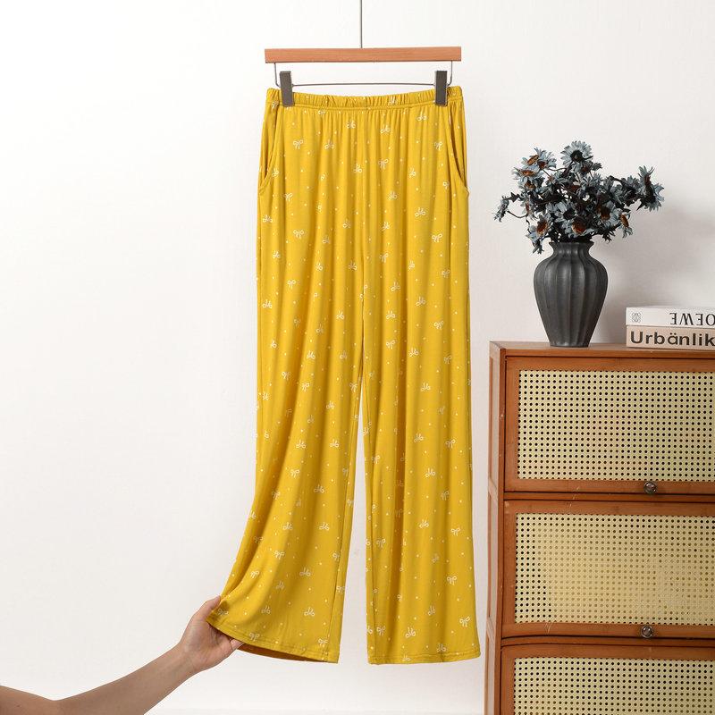 

Plus Size XL to 6XL Women Modal Sleep Pants All Over BowKnot Print Slim Fit Casual Lounge Bottoms Wearable Outside Base Layer Trousers 5XL жовтий