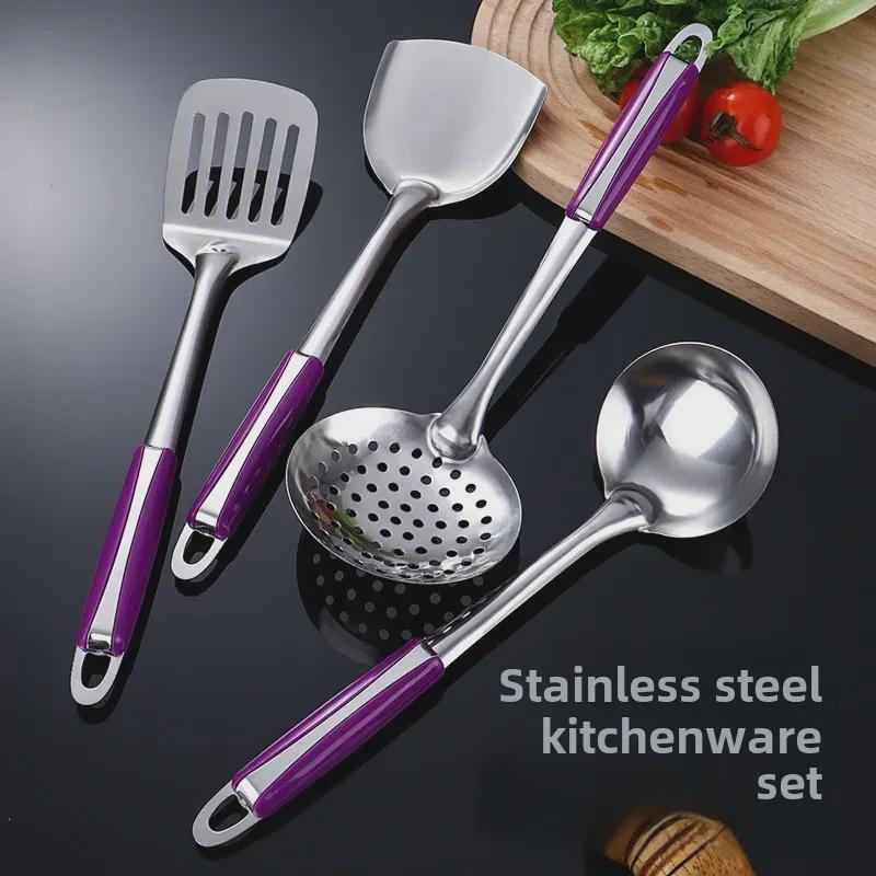 8-Piece Stainless Steel Kitchenware Set: Cooking & Frying Spatulas, Soup Spoon, Colander, Rice Spoon