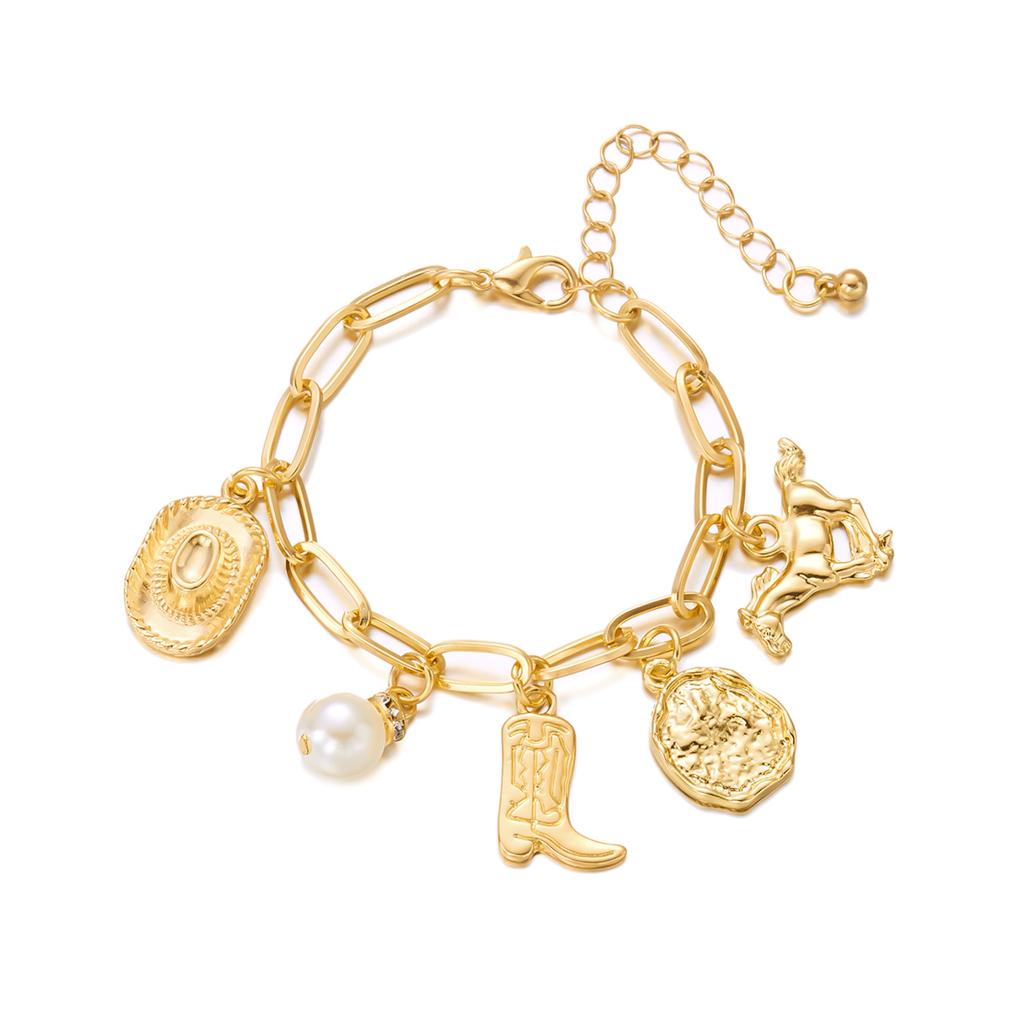 Gold Vintage Bohemian West Cowboy Hat Boots Pendant Necklace Bracelet