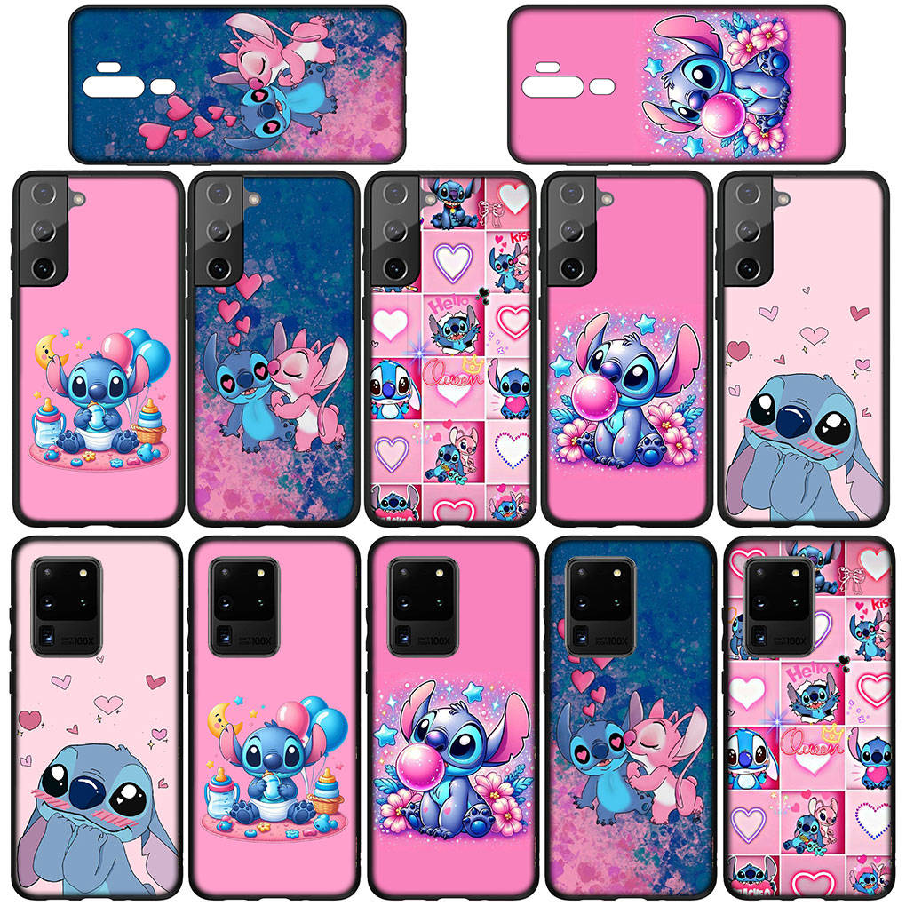 Phone Case for Samsung Galaxy S25 S24 S23 iPhone 16 15 Xiaomi Redmi Note 14 13 12 16E X 11 Pro Max OPPO Moto Huawei Blue Lilo Comics Stitch Pink Cover