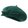 Elegant Dark Green Wool Beret with Large Bow Vintage Inspired  Painter Cap for Women Perfect for Parties Trendy Outfits