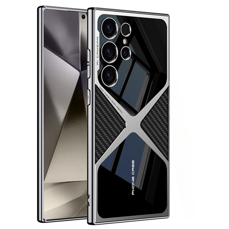 S25 S24 Ultra Electroplated Plain Leather  Phone Case for Samsung Galaxy S25 S24 S23 Ultra 5G PC+TPU Shockproof Protective Cover