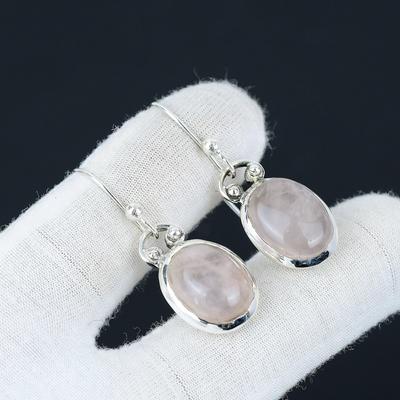 Rosenquarz Edelstein Ohrringe, Rosenquarz 925 Sterling Silber Ohrringe, handgefertigter Schmuck, Boho Ohrringe, Geschenke für Frauen, Frauen Ohrringe