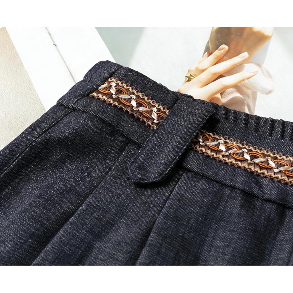 Spring New Silk Lyocell Denim Blue High-Waisted Casual Straight-Leg Pants
