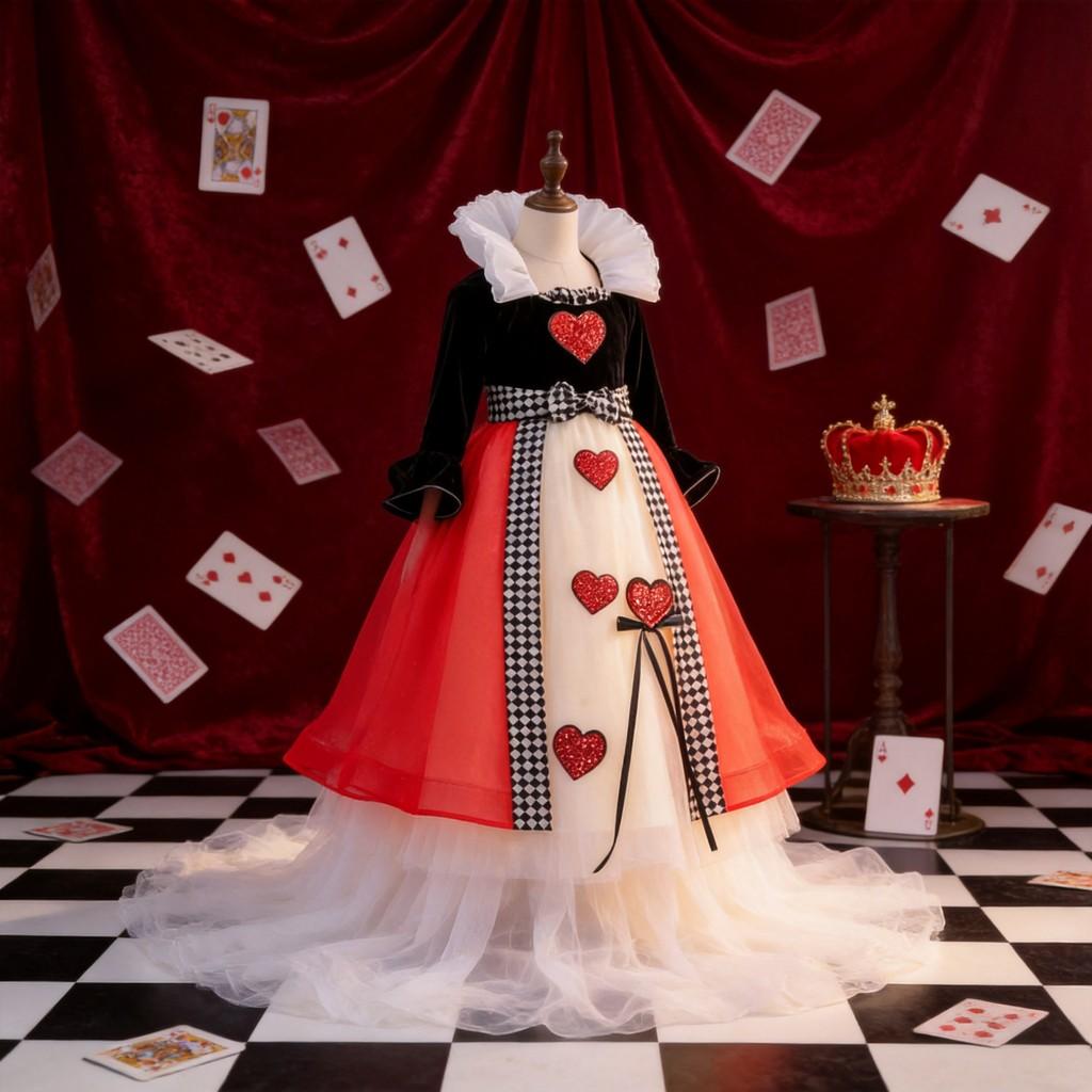 Alice In Wonderland Heart Queen Cosplay Dress With Hat For Female Role Play Enthusiasts
