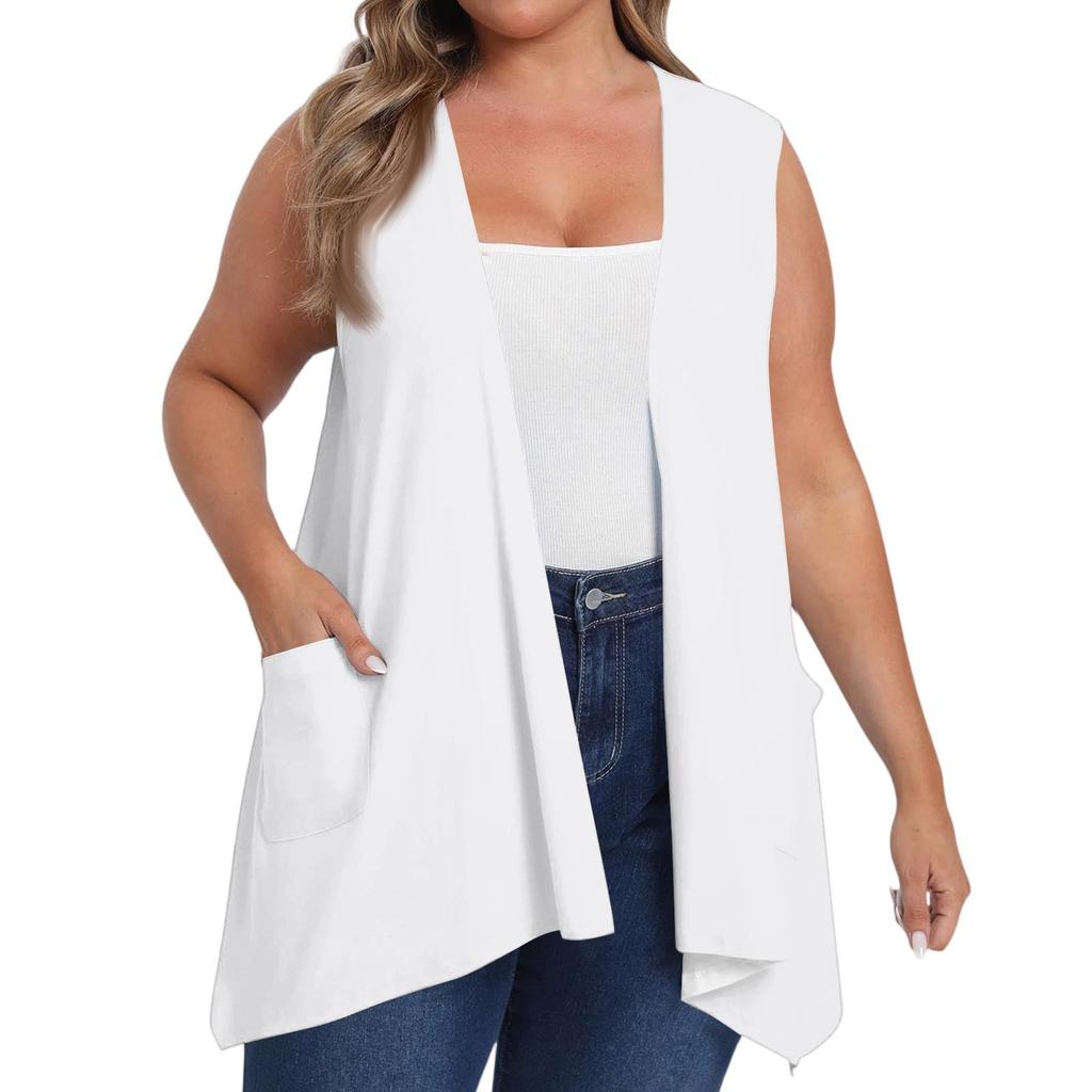 Damen Oversized Locker Lässig Farbe Ärmellose Weste Mit Tasche Strickjacke Jacke Strickjacke Jacke