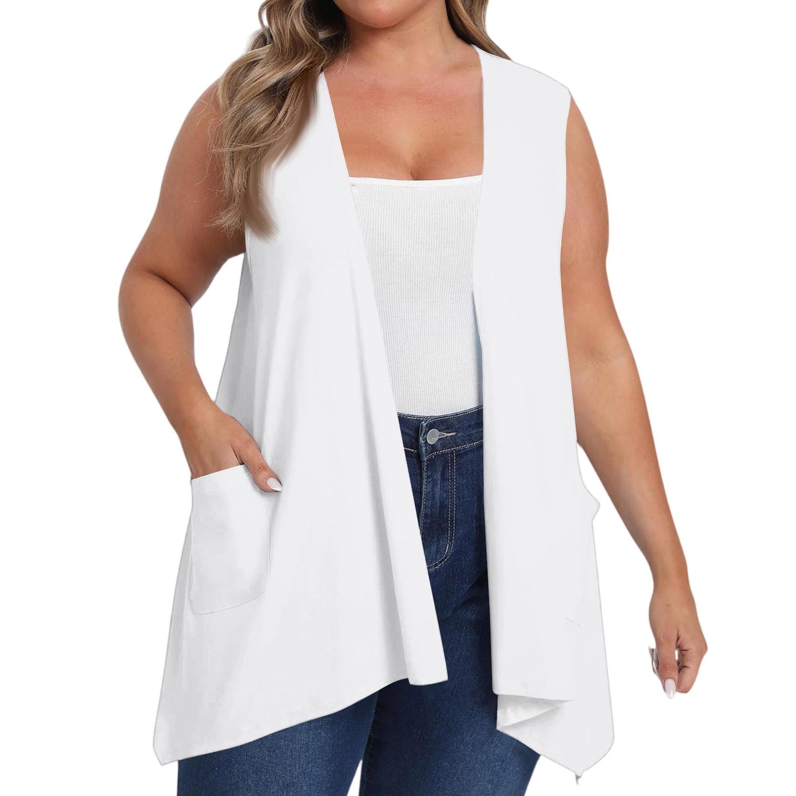 

Женский удлиненный свободный повседневный однотонный жилет без рукавов с карманом, кардиган-куртка XXXL белый