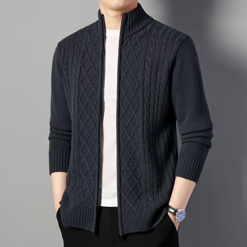 Autumn Pure Wool Cardigan, Men'S Zip-Up Jacket, Youth Men'S Casual Long-Sleeve Outerwear, Stand-Collar Warm Jacket For Men