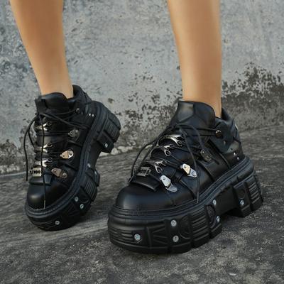 New Spring Women Punk Style Ankle Boots for Woman's Lace-Up Round Toe Thick Bottom Platform Botas Mujer  Black Men Sneakers