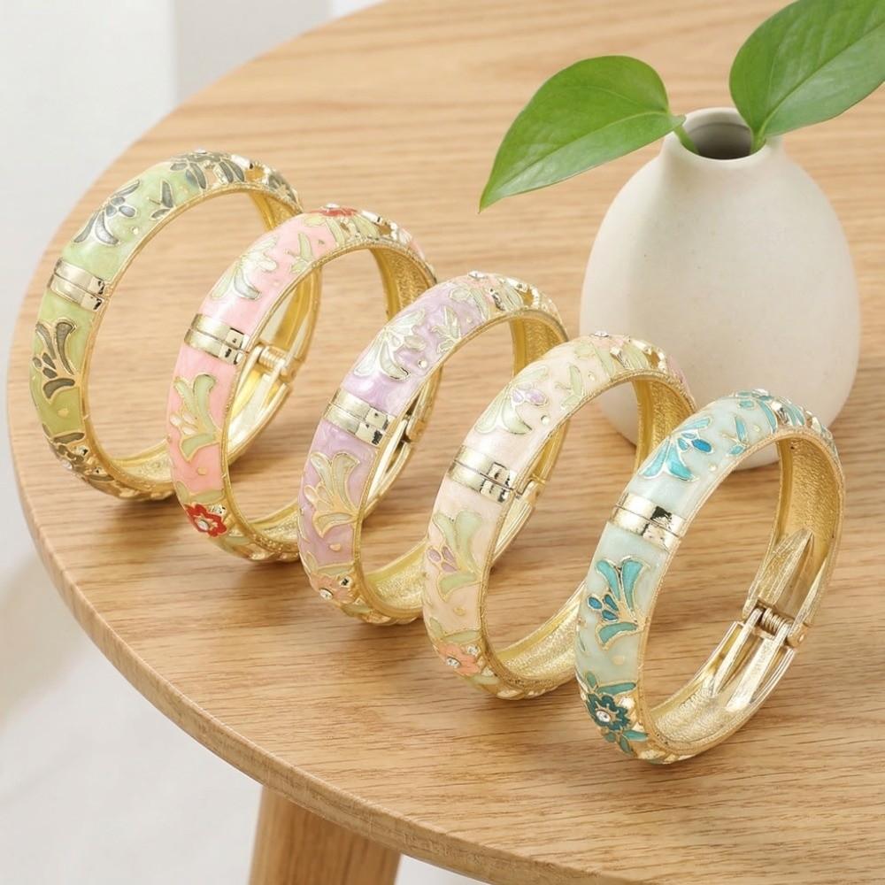 Blumiges Vintage Cloisonné Armreif Emaille Damen Handarmband Buntes Blumenarmband Damen