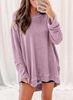 2025 European & American Waffle Knit Round Neck Long Sleeve Slit Solid Color Top for Women