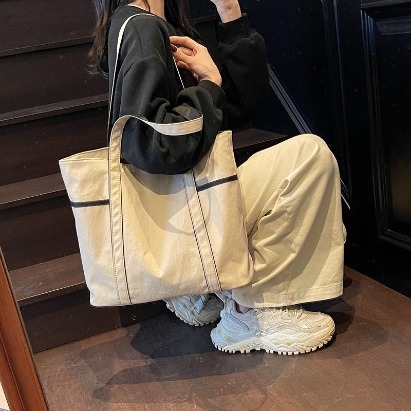 Multi-pocket Canvas Tote Bag Large Capacity Light Casual Simple Casual Tote Daily Commute Yoga Fitness