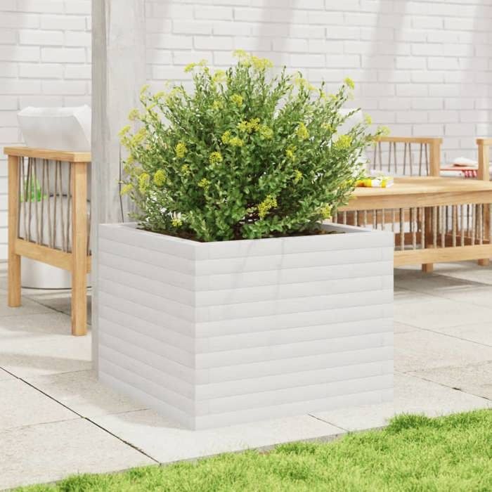 VidaXL Planter White 60x60x45.5 Cm Solid Pine Wood, Outdoor Planter, Flower Box, Plant Box, Planter 847249