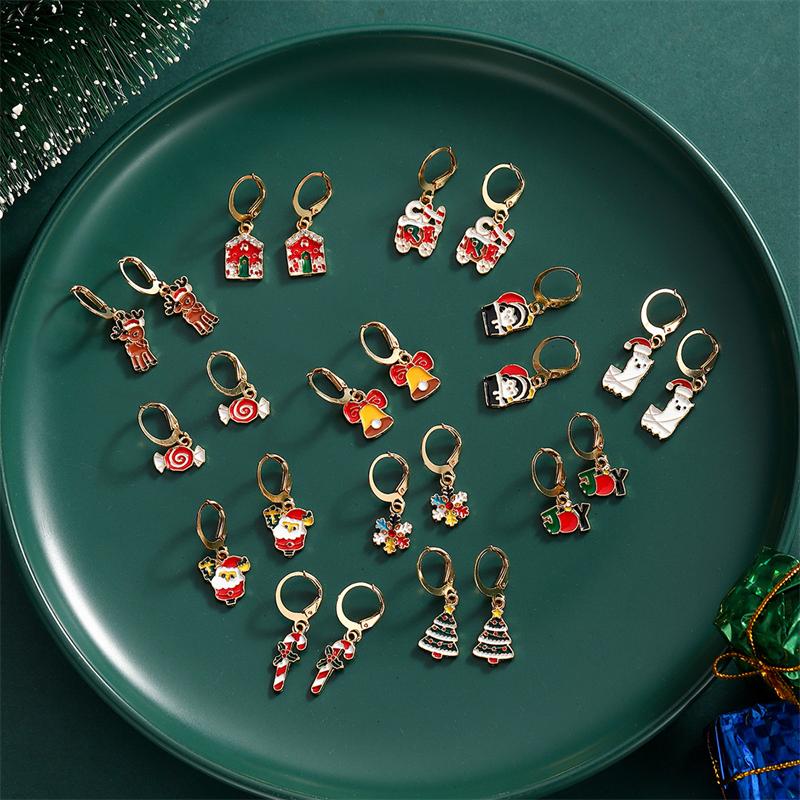 

Colorful Christmas Tree Elk Snowflake Bell Zircon Stud Earrings for Women Sparkling Wreath Drop Earring New Year Zircon Gift