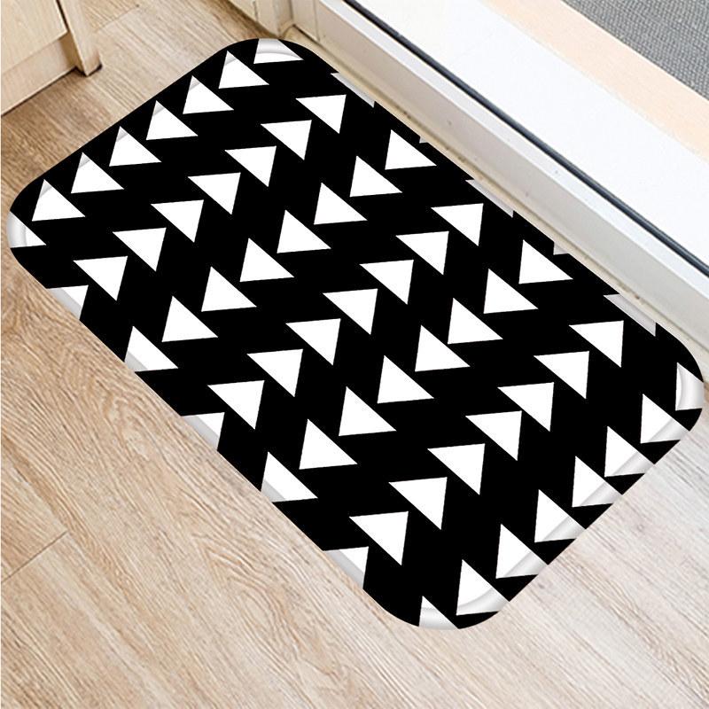 Non-slip Bathroom Door Mat Oil-proof Kitchen Rug Bedroom Living Room Black and White Geometric Print Door Mat