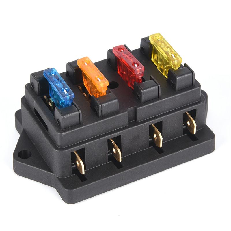 Car 4 Way Circuit Standard Ato Blade Fuse Box Block Holder 12V/24V+4 Way Fuse