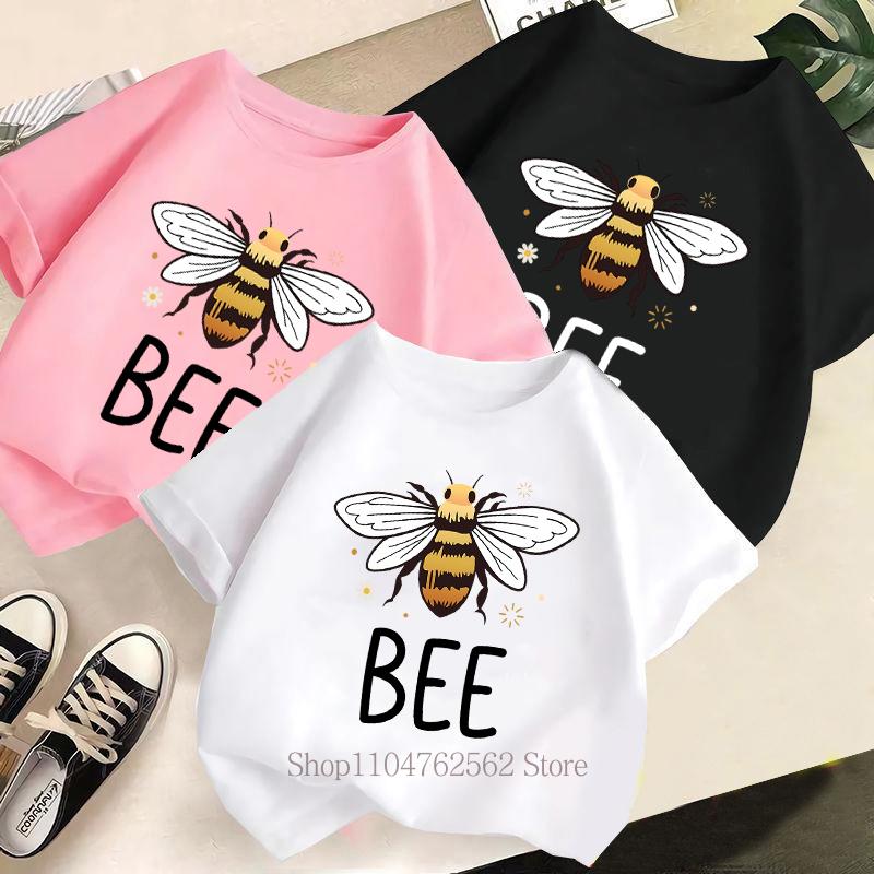 Cute Bee Graphic Print Children Clothing Summer Girls Boys Fashion Funny Colorful Tops Kids Crew Neck Short Sleeve Tshirts