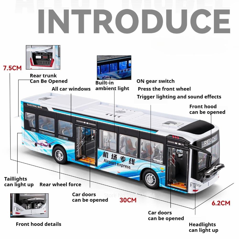 1:42 New Energy Bus Alloy Model Diecast Car Toys Sound Light Pull Back Doors Opened Miniature Vehices Children'S Puzzle Toy Gift