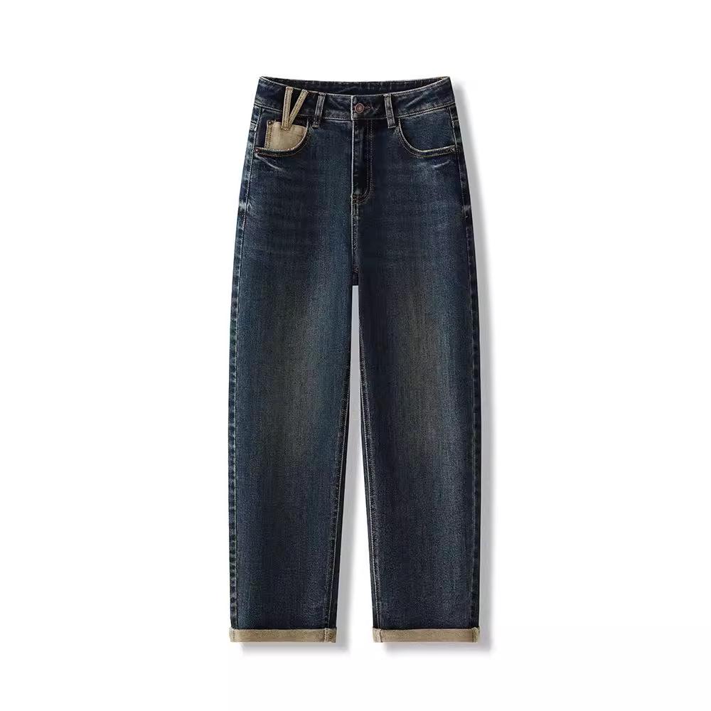 

Women s High-Waisted Slimming Harem Jeans - Versatile, Loose-Fit Casual Pants S [Recommended 80-95] синий