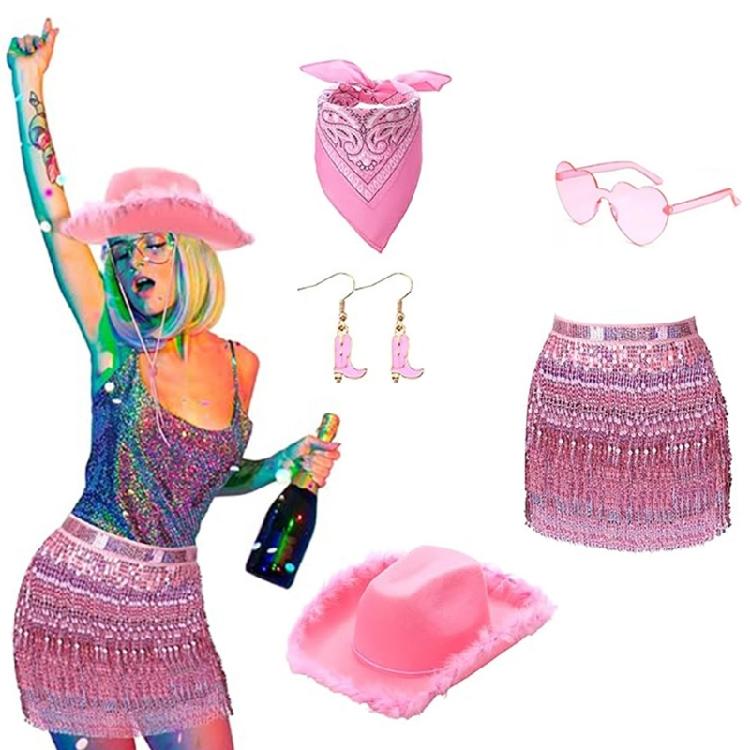 70s Disco Costumes Set Western Cowgirl Boot Earring Sunglasses for Disco Party
