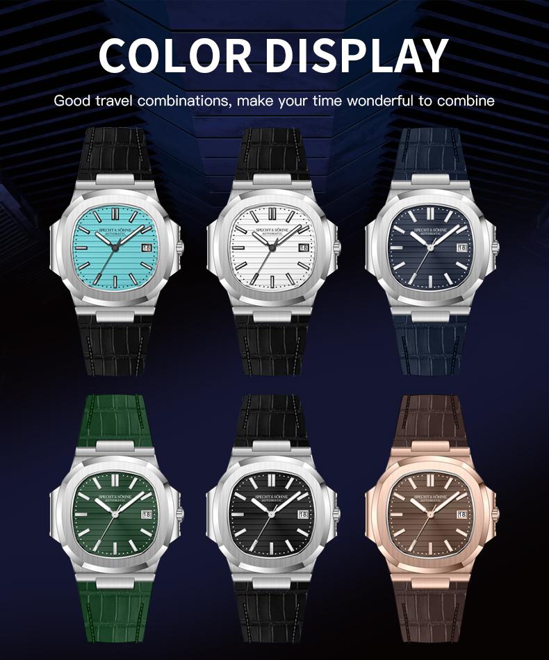 New Luxury Specht & Söhne 40MM Men's Watches Automatic Watch For Men Genuine Leather Mechanical Wristwatches 50M Waterproof