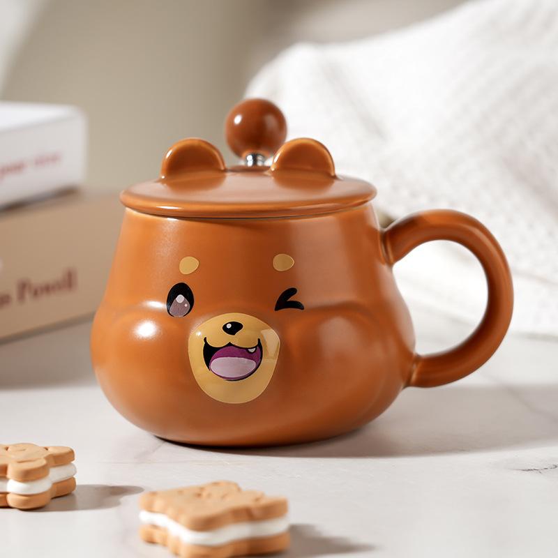 Creative Cartoon Ceramic Cup With Lid High Value Household Couple Water Cup Gift Box With Hand Gift Style