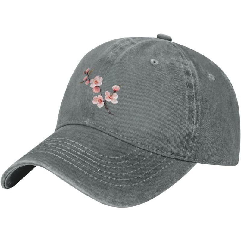 Black Beautiful Peach Blossom Branches Printed Washed Cowboy Baseball Cap for Adults Stylish and Breathable Hat