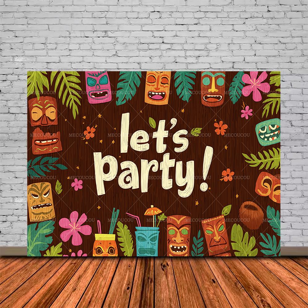 Tropische Tiki Bar Fotografie Hintergrund Blume Totem Banner Hawaii Meeresblick Hintergrund Babyparty Kindergeburtstagsparty Dekoration