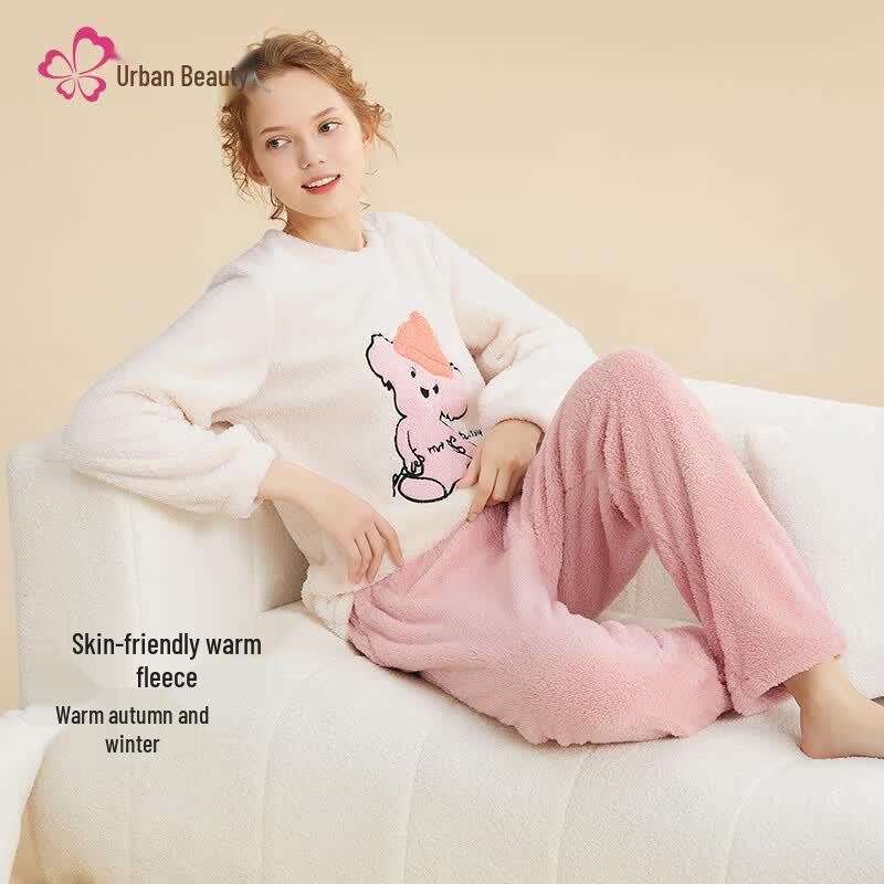 Lady M Women s Thickened Plush Fleece Pajama Set L