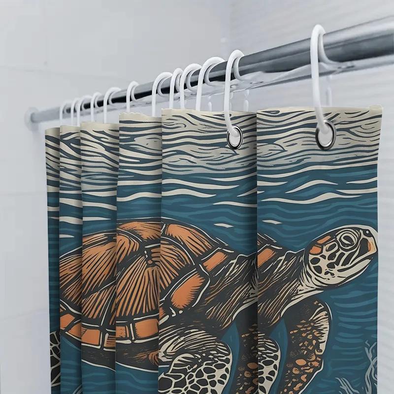 Colorful Sea Turtle Shower Curtain Bath Decor Artistic Design Modern Decoration For Bathroom Blue And Orange Turtles Pattern