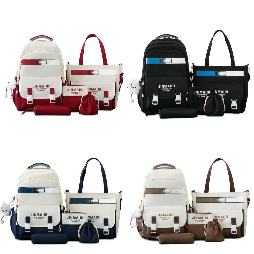 Student Backpack Five Piece Set With Simple Letter Print For High School And Middle School Students