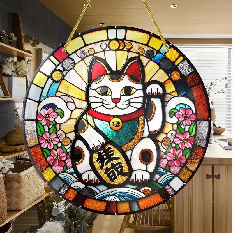 Acrylic Window Decoration Pendant Stained Cat On Desk Panel Decor Indoor Outdoor Garden Decor Or Housewarming Gift