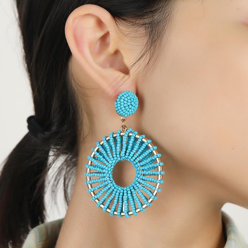 Bohemian Colorful Rattan Shell Tassel Raffia Earrings