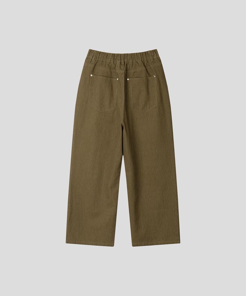 BLACK MOMENT Balloon Fit Pintuck Wide Cotton Pants [Khaki Brown]