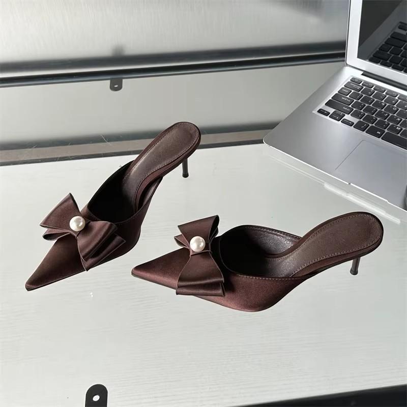 Fashion Eilyken Spring Sexy Butterfly-knot Women Slipper Pointed Toe Slip On Ladies Shoes Elegant Thin Heel Mules Dress Sandals