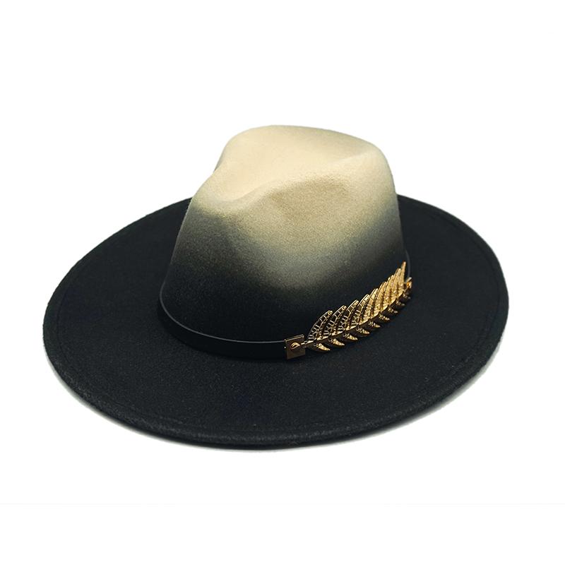 Fashion Autumn Winter Gradient Hat Women Men Fedora Hat Classical Wide Brim Felt Floppy Cloche Cap Chapeau Imitation Wool Cap