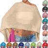 Women’s Asymmetric Knit Cape Shawl Lightweight Loose Fit Sun Protection Top Irregular Hem Design Pullover Blouse for Summer