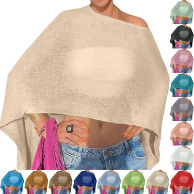 Châle Cape en Maille Asymétrique pour Femme Léger Coupe Ample Protection Solaire Haut Design à Bord Irrégulier Pull Chemisier pour l'Été