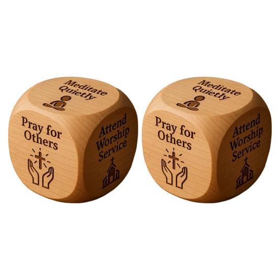 Christian Prayer Dice Handmade Wooden 6-Sided Decision Dice with Faith Engravings Religious Inspirational Dice