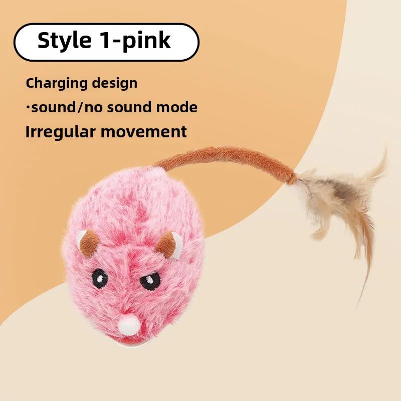 

Realistic Cat Plush Mouse Toy Interactive Cat Toys for Indoor Play Fun Running Mice Pet Toys for Cats Kittens Interactive Pet рожевий