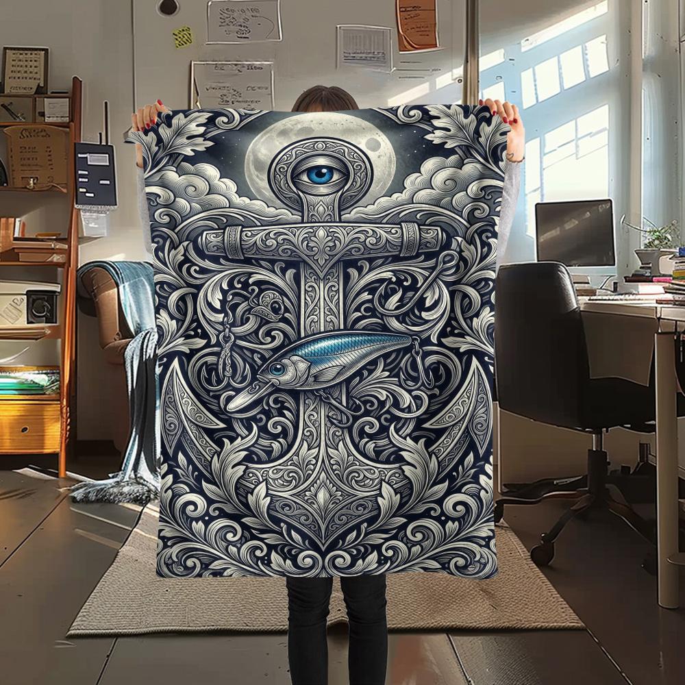 1PC Fish hook  Print FlAannel Blanket, High quality Comfortable for All Seasons, Home Decor, Warmth and Comfort