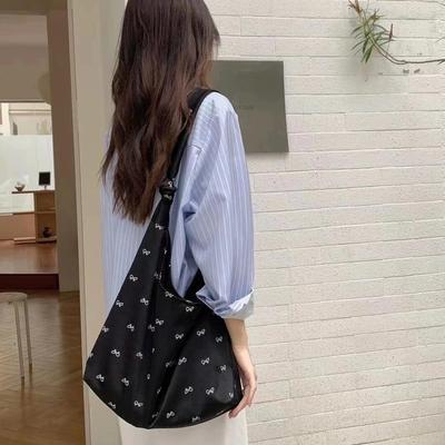 Korean Version Niche Design Bow Canvas Handbag 2025 New Large-capacity Versatile Commuter Shoulder Tote Bag