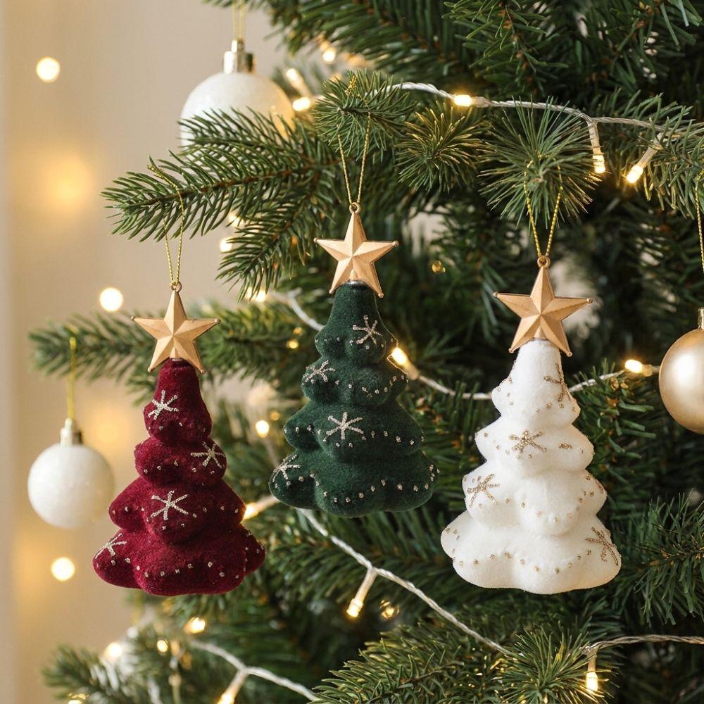 Glitter Flocked Christmas Tree Ornament Velvety Mini Christmas Tree Hanging Decor Seasonal Use