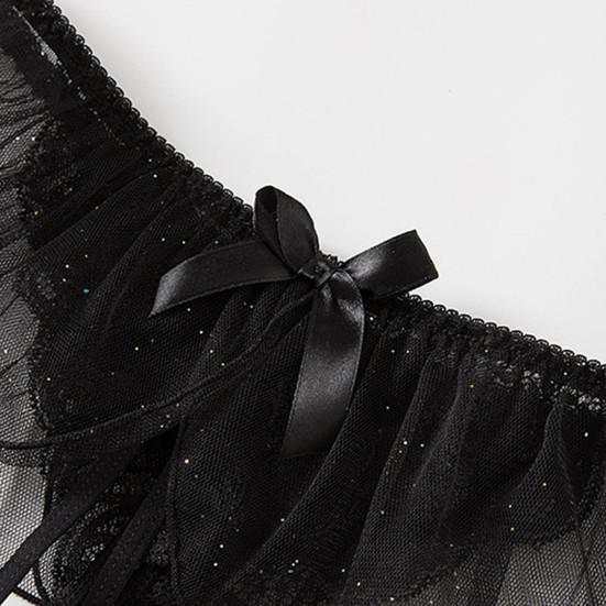 Mulheres tanga malha laço arco decoração cinta de espaguete virilha aberta cor sólida cintura baixa sedutor elástico quente senhora g-string calcinha roupa interior